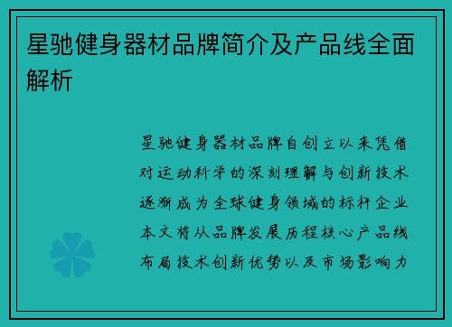 星驰健身器材品牌简介及产品线全面解析
