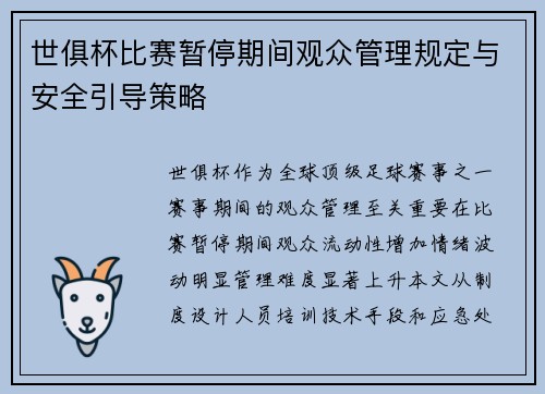 世俱杯比赛暂停期间观众管理规定与安全引导策略